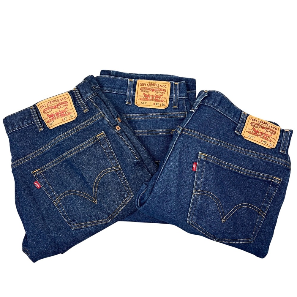 (LOT OF 3) VTG Y2K Levis 517 Boot Cut Mens 42x25 Dark Wash Denim Blue Jeans